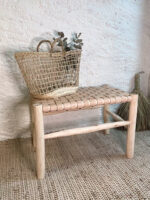 Handcrafted Moroccan Wooden Bench with Leather Seat – Artisan Boho Furniture