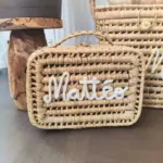 Personalized Handwoven Moroccan Storage Basket Case – Customizable Natural Valisette