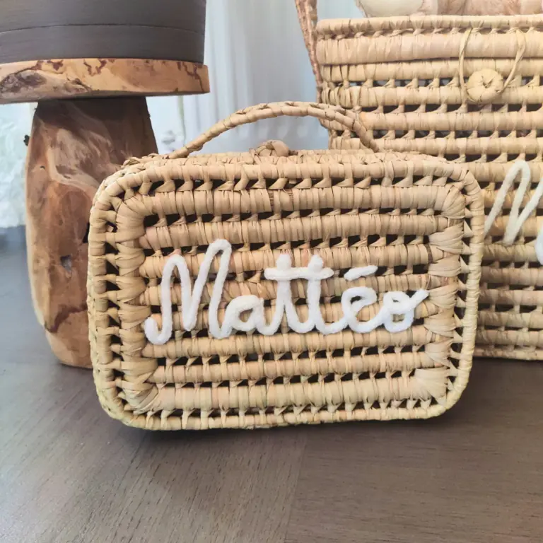 Personalized Handwoven Moroccan Storage Basket Case – Customizable Natural Valisette