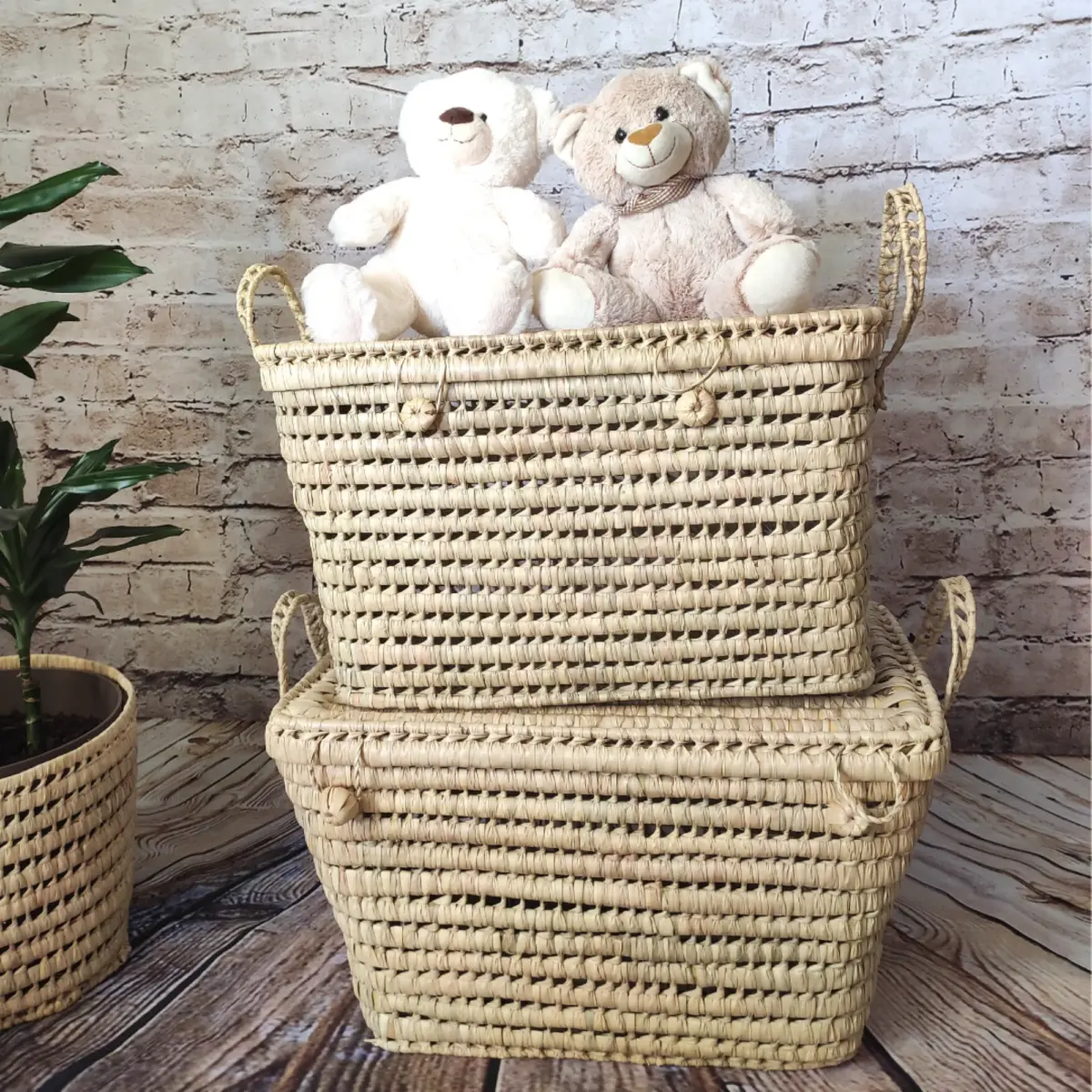 Handwoven Palm Leaf Storage Chest – 50 cm | Natural & Timeless Boho Basket with Handles - Image 3