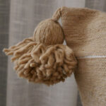 Moroccan Pompom Pillow – White with Silver Stripes, Handwoven Cotton Cushion Cover