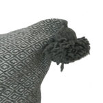 Moroccan Pompom Pillow – White with Silver Stripes, Handwoven Cotton Cushion Cover