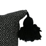 Moroccan Pompom Pillow – White with Silver Stripes, Handwoven Cotton Cushion Cover