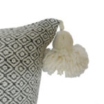 Moroccan Pompom Pillow – White with Silver Stripes, Handwoven Cotton Cushion Cover