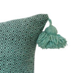 Moroccan Pompom Pillow – White with Silver Stripes, Handwoven Cotton Cushion Cover