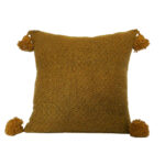Moroccan Pompom Pillow – White with Silver Stripes, Handwoven Cotton Cushion Cover