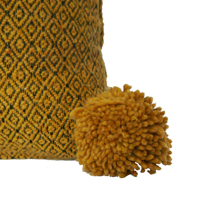 Moroccan Pompom Pillow – White with Silver Stripes, Handwoven Cotton Cushion Cover