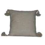 Moroccan Pompom Pillow – White with Silver Stripes, Handwoven Cotton Cushion Cover