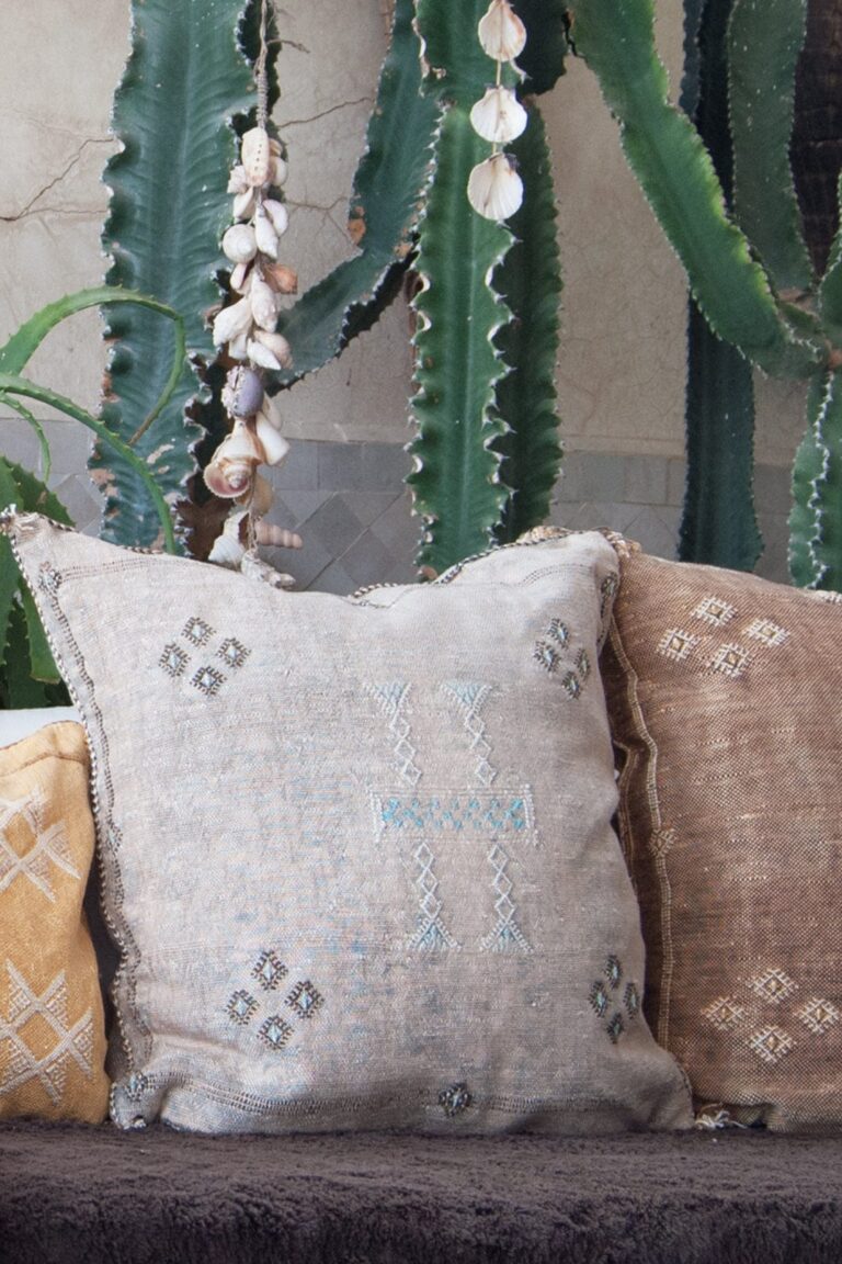 Handmade Cactus Silk Cushion Cover | Moroccan Sabra Pillow | Vintage Bohemian Berber Decor