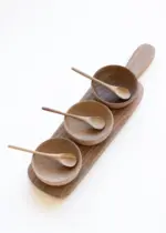 Walnut Wood Tapas Board with 3 Bowls – Handmade Moroccan Serving Set