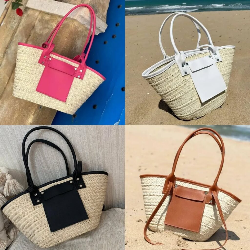 Handmade Straw Tote Bag with Leather Trim – Summer Beach Bag – Available in Small, Medium & Large
