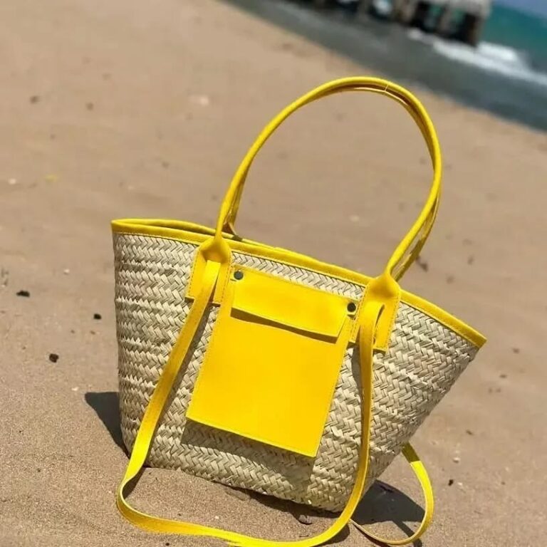 Handmade Straw Tote Bag with Leather Trim – Summer Beach Bag – Available in Small, Medium & Large