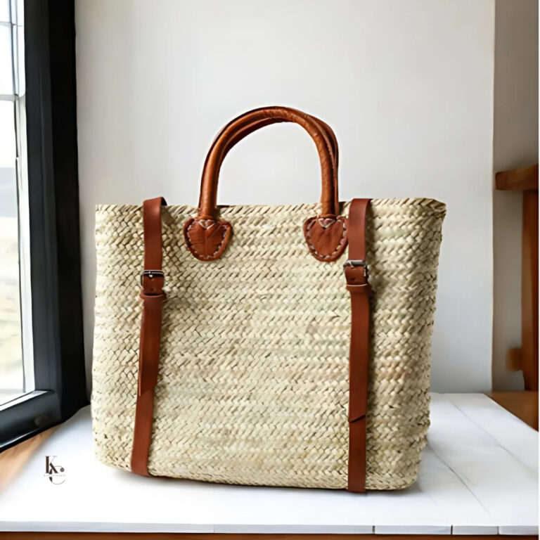 Handmade Natural Straw Bag with Leather Handles – Moroccan Artisan Craft, Boho Chic, Lightweight & Elegant