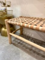 Handcrafted Moroccan Wooden Bench with Leather Seat – Artisan Boho Furniture