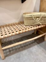 Handcrafted Moroccan Wooden Bench with Leather Seat – Artisan Boho Furniture