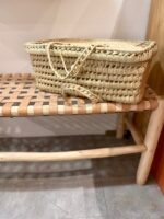 Handcrafted Moroccan Wooden Bench with Leather Seat – Artisan Boho Furniture