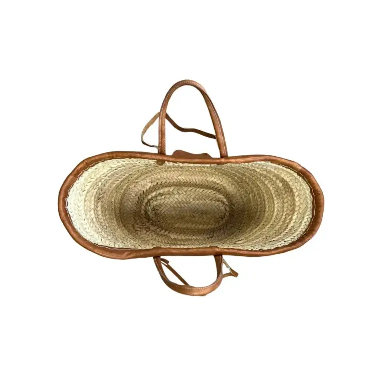 Handwoven Straw Tote Bag with Handmade Leather Pouch