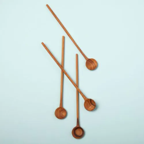 Set of 4 Teak Mixing Spoons – Handcrafted Natural Wooden Utensils (16cm)