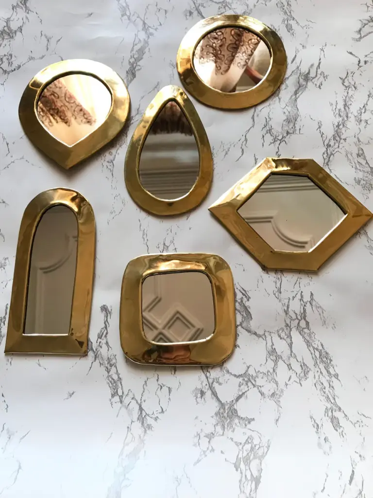 Set of 6 Moroccan Brass Wall Decorative Mirrors – Gold