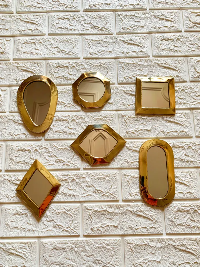 Set of 6 Small Moroccan Brass Decorative Mirrors – Gold