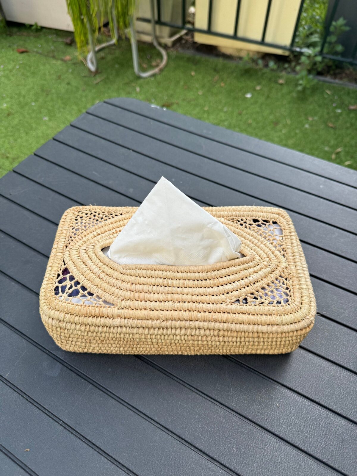 Openwork Raffia Tissue Box – Handmade Boho Decor - Image 3