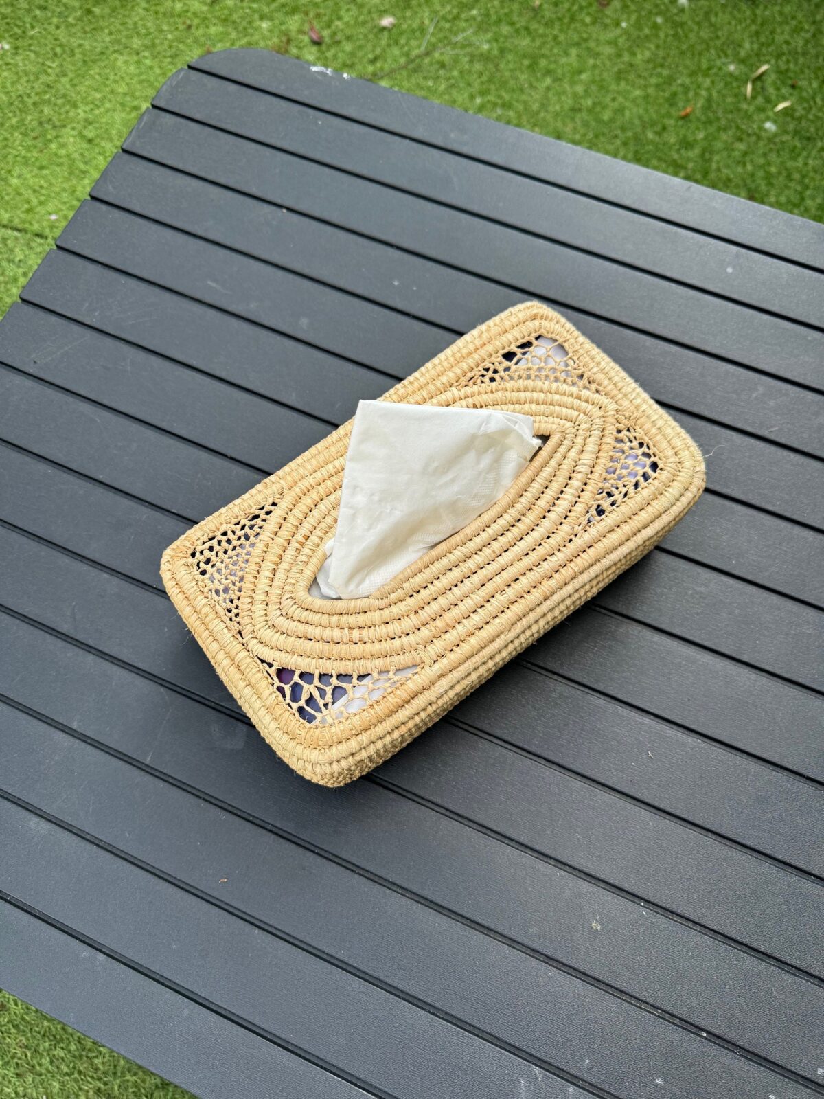 Openwork Raffia Tissue Box – Handmade Boho Decor - Image 4
