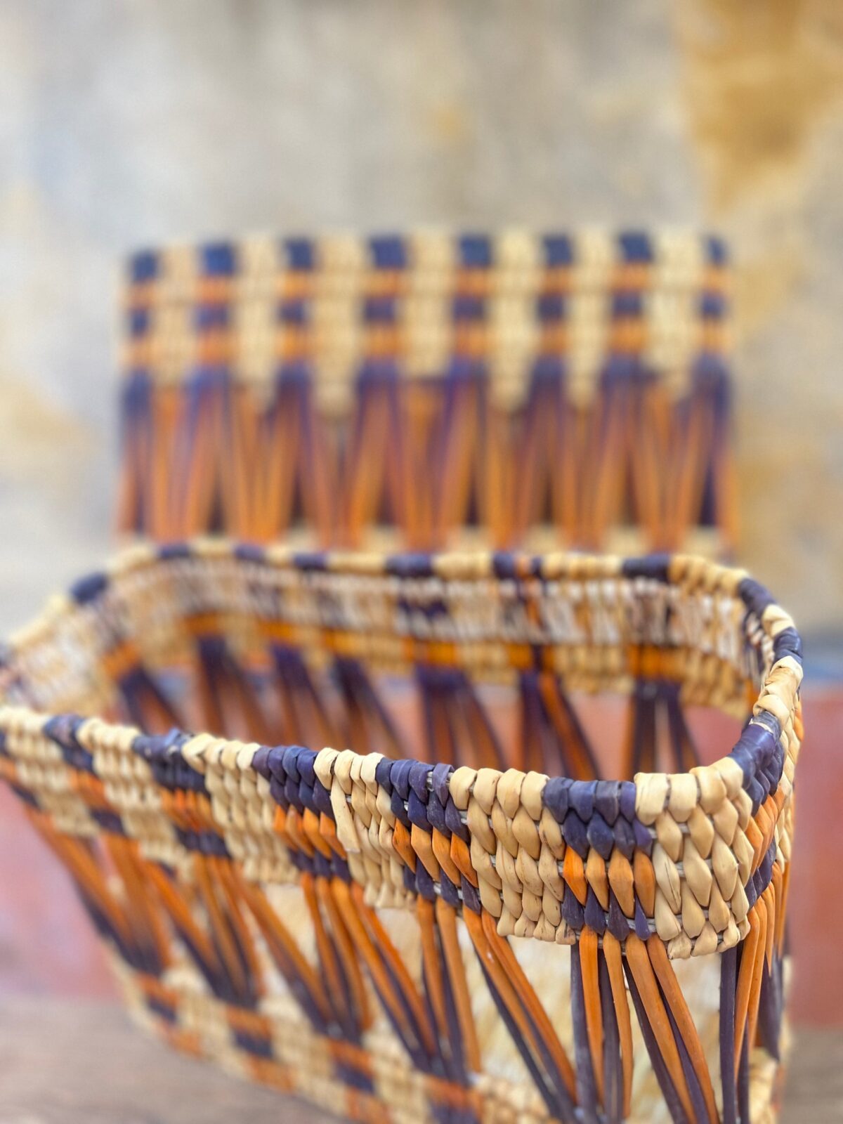 Handmade Painted Rectangular Baskets – Moroccan Artisan Craft, Natural Fiber Storage, Unique & Decorative