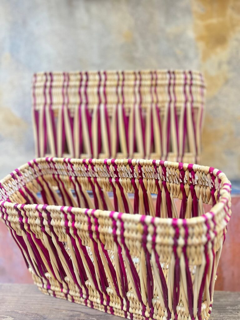 Handmade Painted Rectangular Baskets – Moroccan Artisan Craft, Natural Fiber Storage, Unique & Decorative