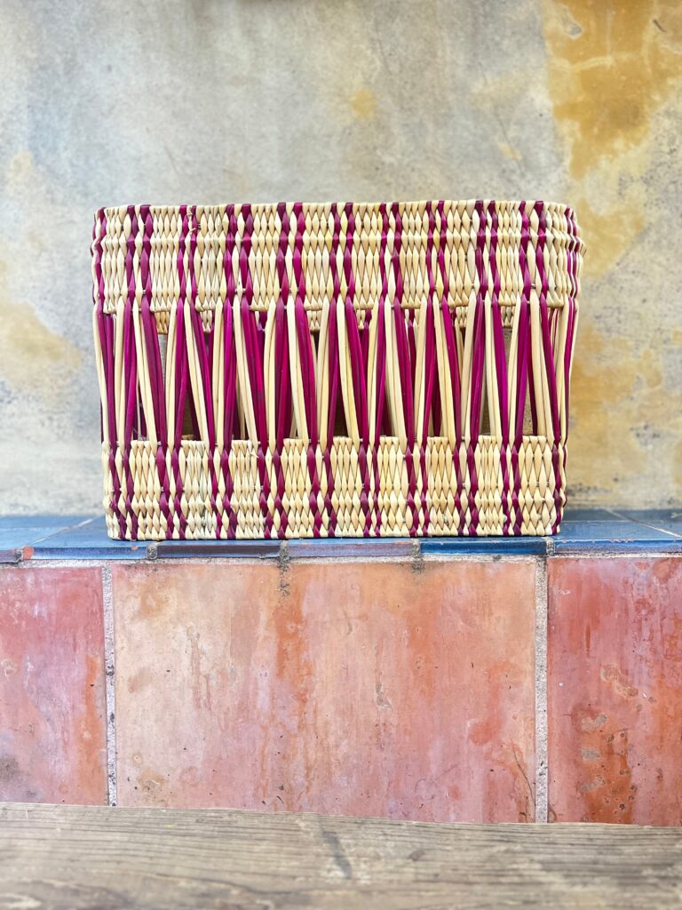 Handmade Painted Rectangular Baskets – Moroccan Artisan Craft, Natural Fiber Storage, Unique & Decorative