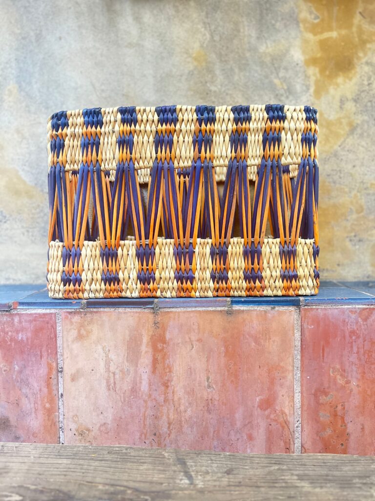 Handmade Painted Rectangular Baskets – Moroccan Artisan Craft, Natural Fiber Storage, Unique & Decorative