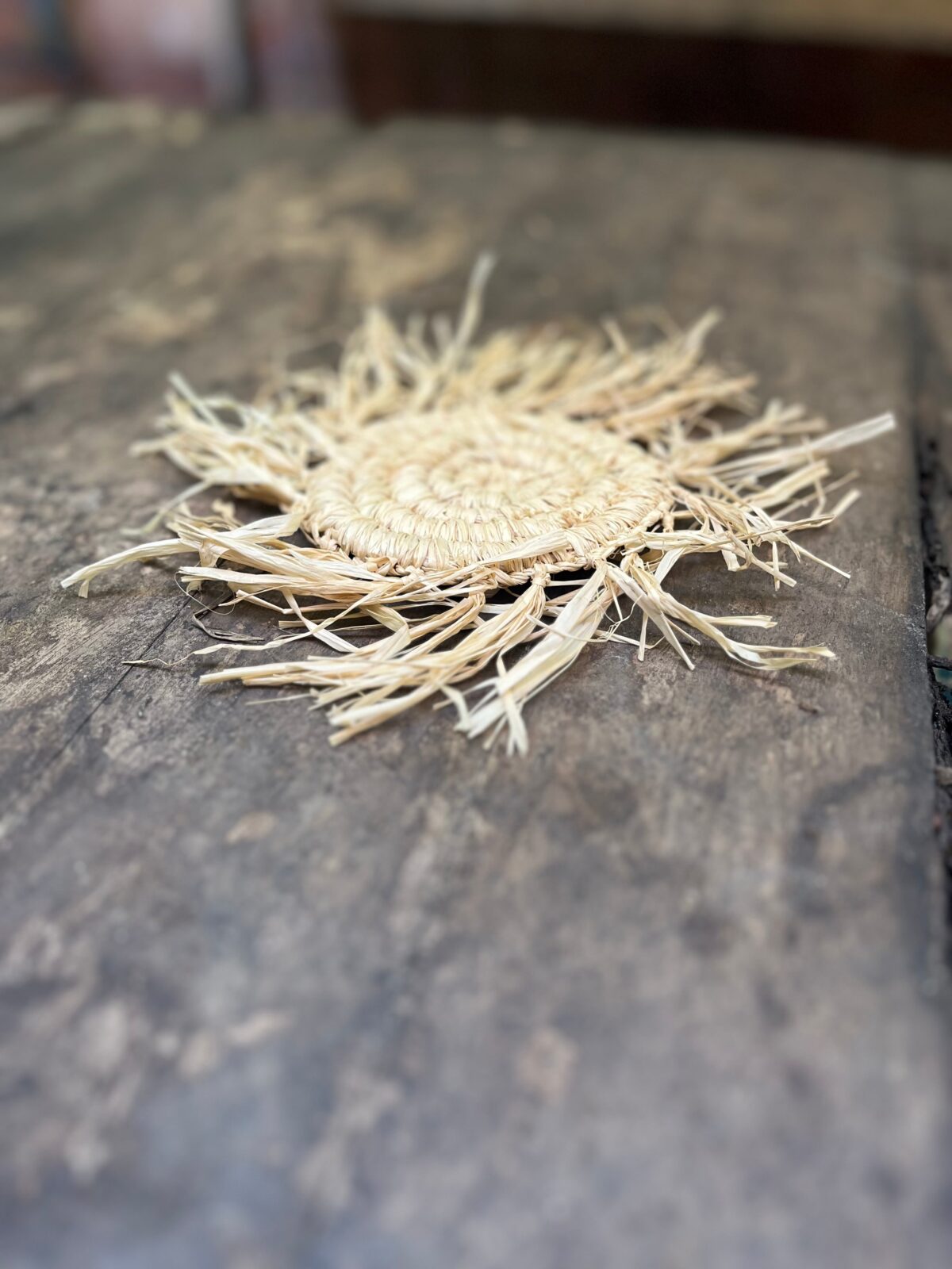 Set of 4 Handmade Raffia Coasters – Natural Woven Cup Mats – Boho Table Decor