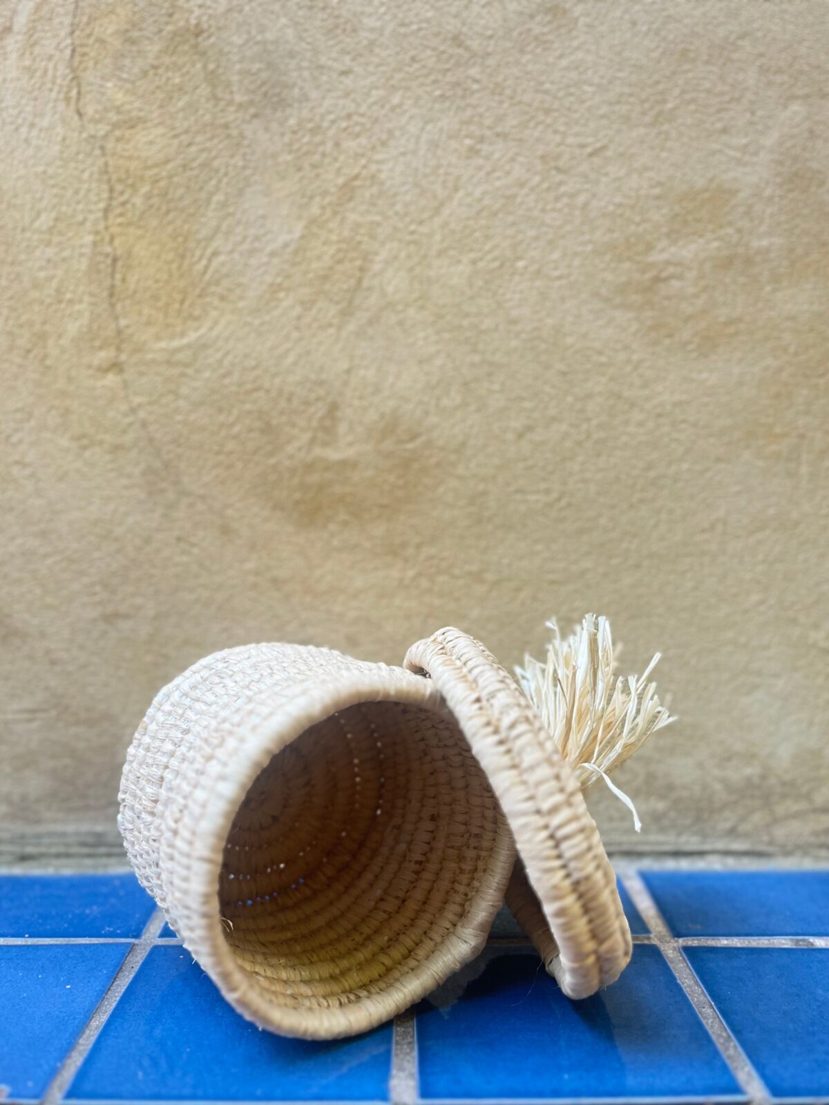 Lidded Basket with Raffia Pompon – Handmade Moroccan Storage 🌿✨