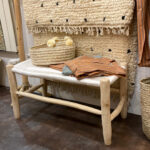 Handwoven Moroccan Cord Bench – Natural Eucalyptus Wood & Braided Rope Seat