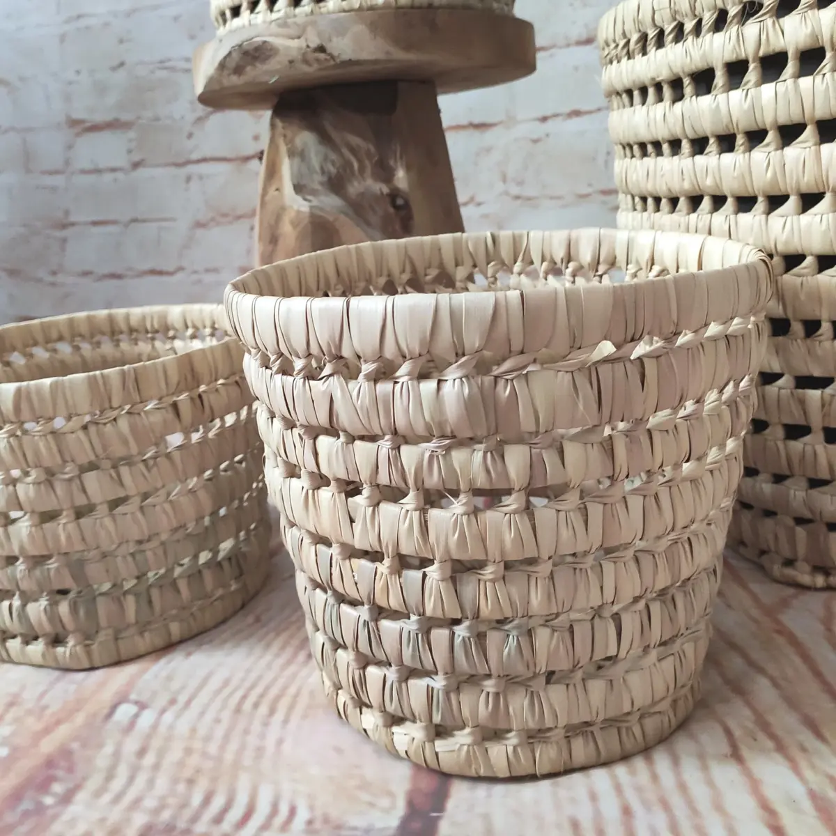Handmade Round Palm Leaf Basket – XS, S, M, L | Natural Moroccan Storage - Image 3