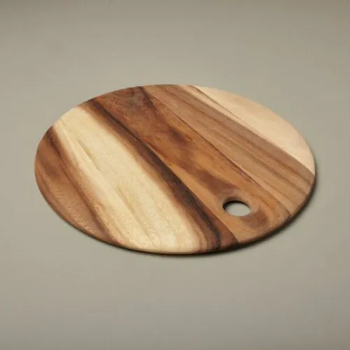 Small Round Acacia Wood Serving Board – Beveled Edge Rustic Platter (35cm)