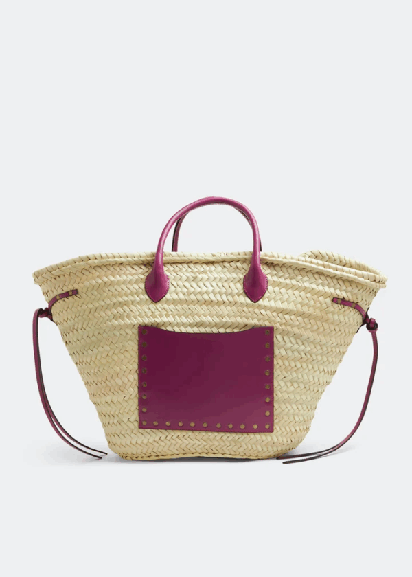 Handmade Straw Tote Bag with Leather Trim & Shoulder Strap – Boho Chic Summer Basket Bag