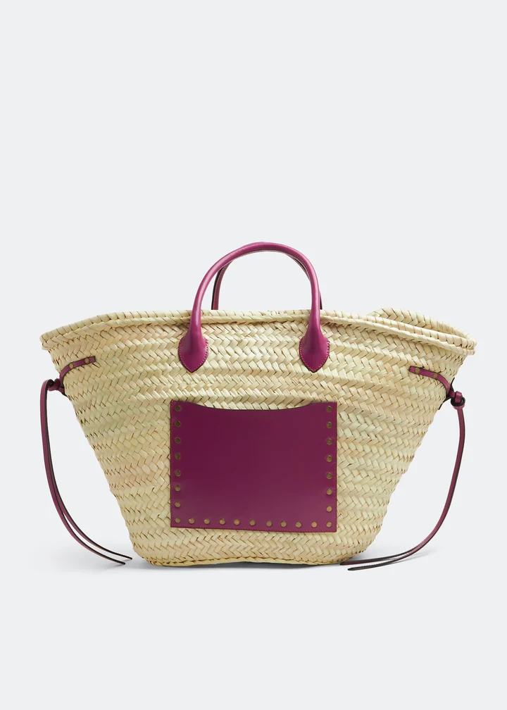 Handmade Straw Tote Bag with Leather Trim & Shoulder Strap – Boho Chic Summer Basket Bag