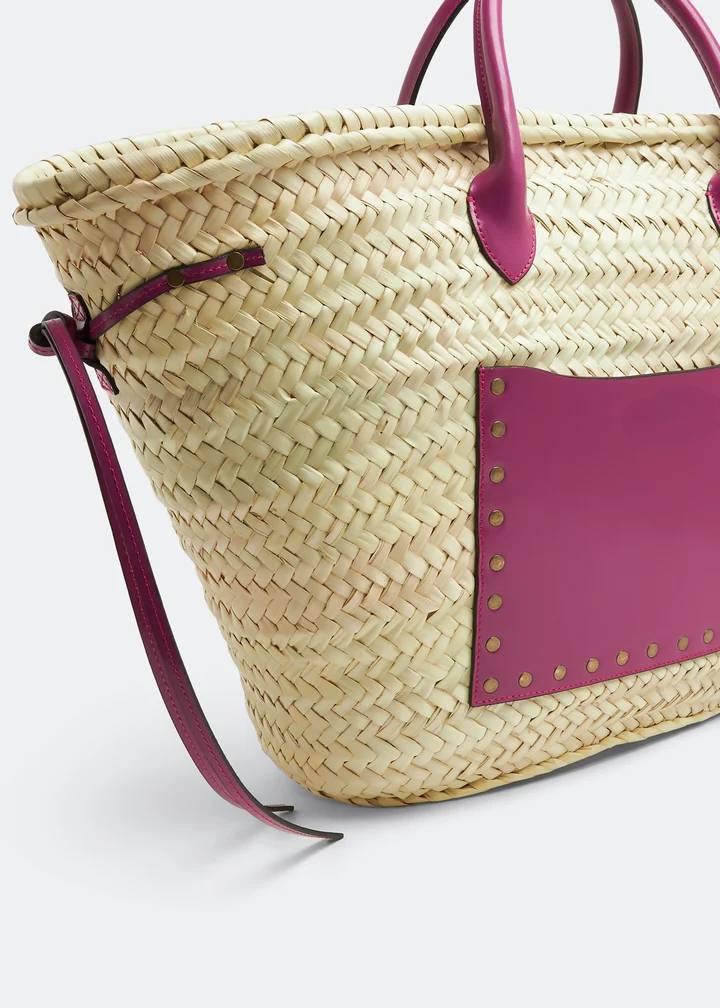 Handmade Straw Tote Bag with Leather Trim & Shoulder Strap – Boho Chic Summer Basket Bag