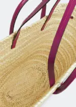 Handmade Straw Tote Bag with Leather Trim & Shoulder Strap – Boho Chic Summer Basket Bag