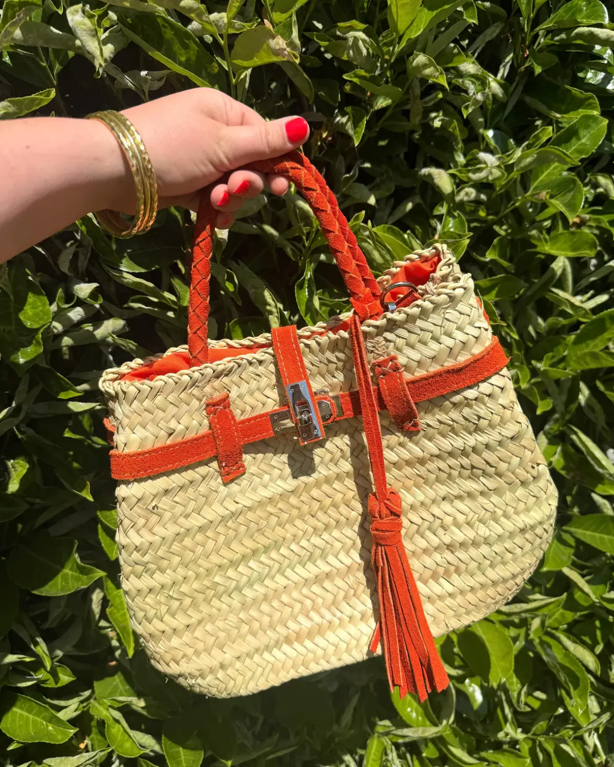 Handmade Palm Leaf Handbag H – Nubuck Strap with Matching Tassel, Artisan Craft, Available in Blue, Pink & Orange