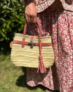 Handmade Palm Leaf Handbag H – Nubuck Strap with Matching Tassel, Artisan Craft, Available in Blue, Pink & Orange