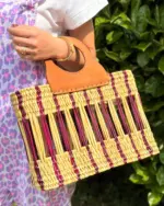 Handwoven Raffia Tote Bag “Bahia” – Camel Leather Handles, Artisan Craft, Natural & Elegant, Available in Natural, Orange & Purple