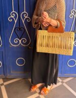 Handwoven Raffia Tote Bag “Bahia” – Camel Leather Handles, Artisan Craft, Natural & Elegant, Available in Natural, Orange & Purple