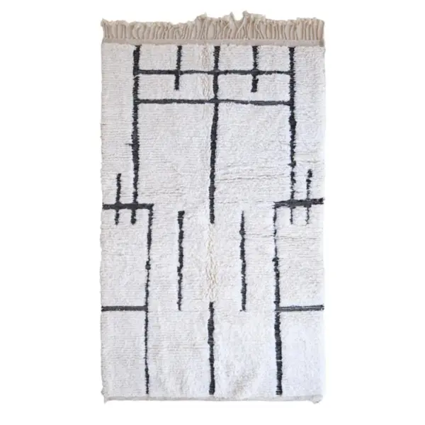 Pure Wool Moroccan Berber Carpet – Black & White Handmade Rug 254 x 156 cm | Authentic Tribal Design