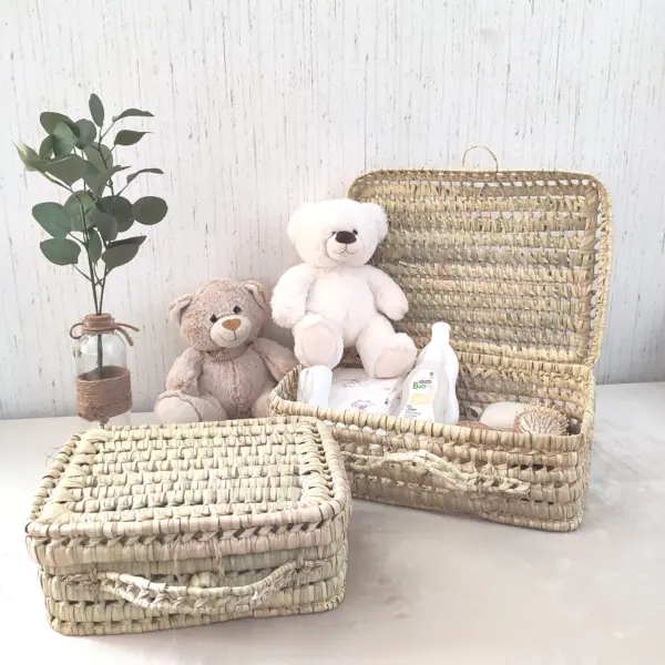 Handwoven Palm Leaf Suitcase – Natural Storage Basket with Handle & Button Closure