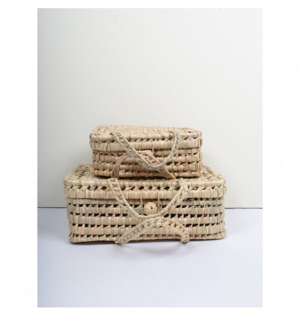 Set of 2 Handwoven Palm Leaf Suitcases – Natural Storage Baskets with Handles