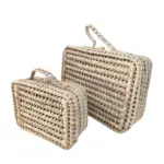 Handwoven Palm Leaf Suitcase – Natural Storage Basket with Handle & Button Closure