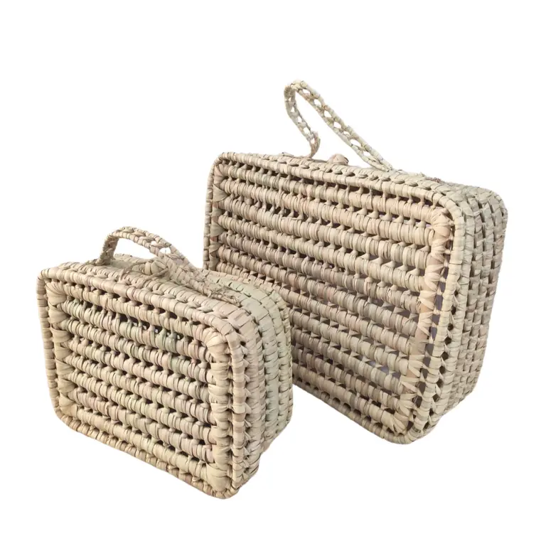 Handwoven Palm Leaf Suitcase – Natural Storage Basket with Handle & Button Closure