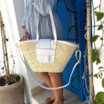 Handmade Straw Tote Bag with White Leather Handle & Crossbody Strap – Elegant Summer Basket Bag