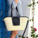Handmade Straw Tote Bag with White Leather Handle & Crossbody Strap – Elegant Summer Basket Bag